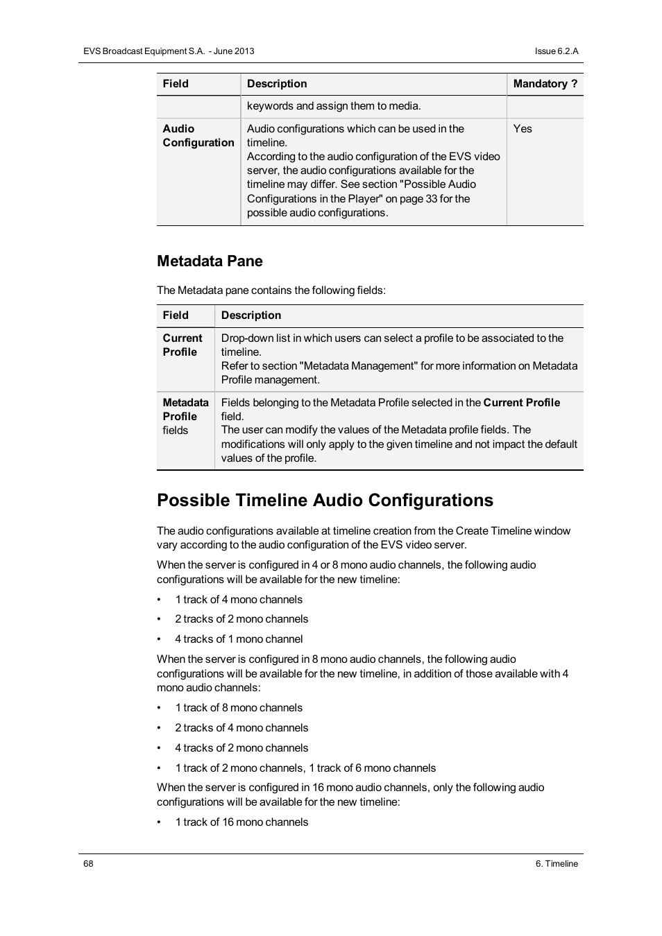 Possible timeline audio configurations, Metadata pane | EVS IPDirector Version 6.2 - June 2013 IPEDIT User Manual User Manual | Page 80 / 264