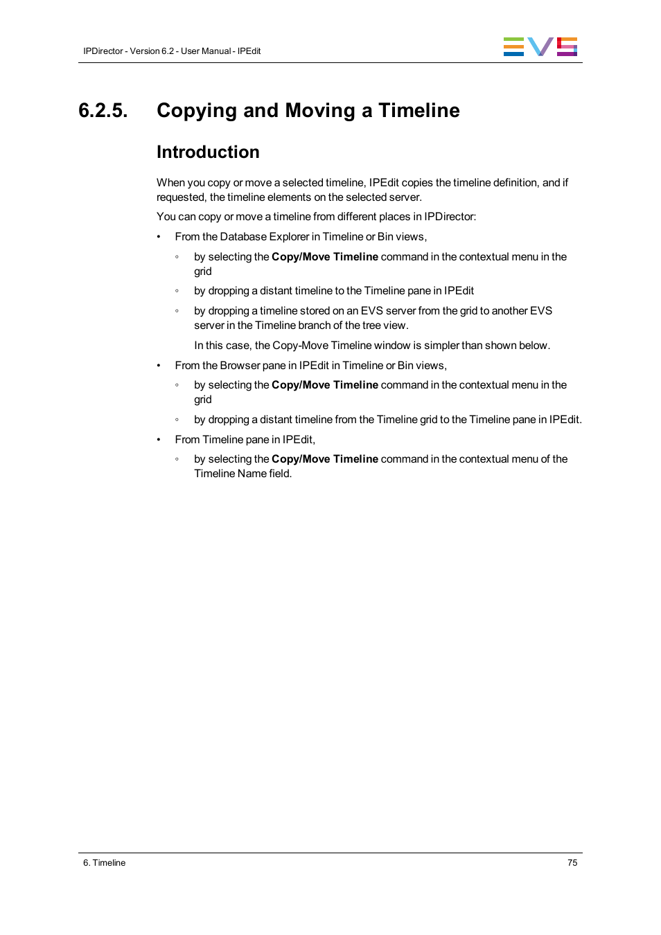 Copying and moving a timeline, Introduction | EVS IPDirector Version 6.2 - June 2013 IPEDIT User Manual User Manual | Page 87 / 264