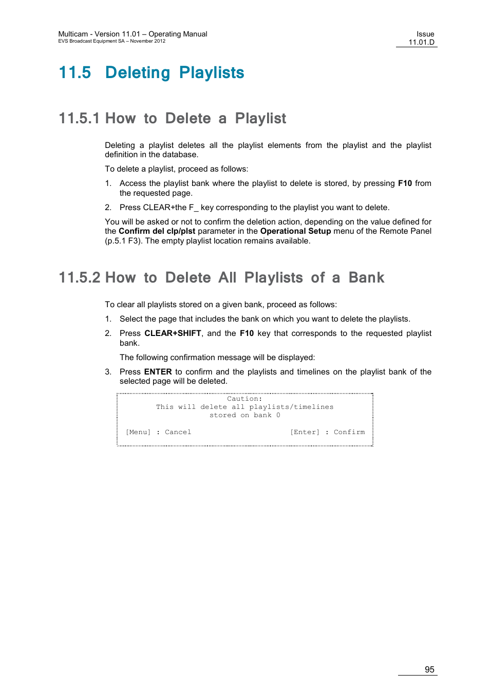 5 deleting playlists, 1 how to delete a playlist, 2 how to delete all playlists of a bank | How to delete a playlist, How to delete all playlists of a bank | EVS XT3 MulticamLSM Version 11.01 - November 2012 Operation Manual User Manual | Page 105 / 209