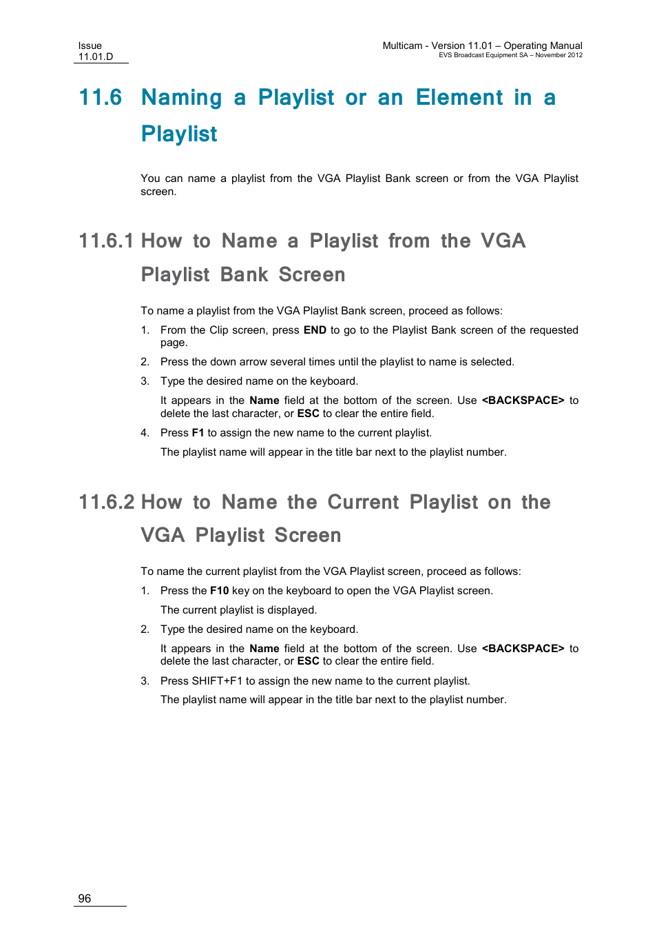 6 naming a playlist or an element in a playlist | EVS XT3 MulticamLSM Version 11.01 - November 2012 Operation Manual User Manual | Page 106 / 209