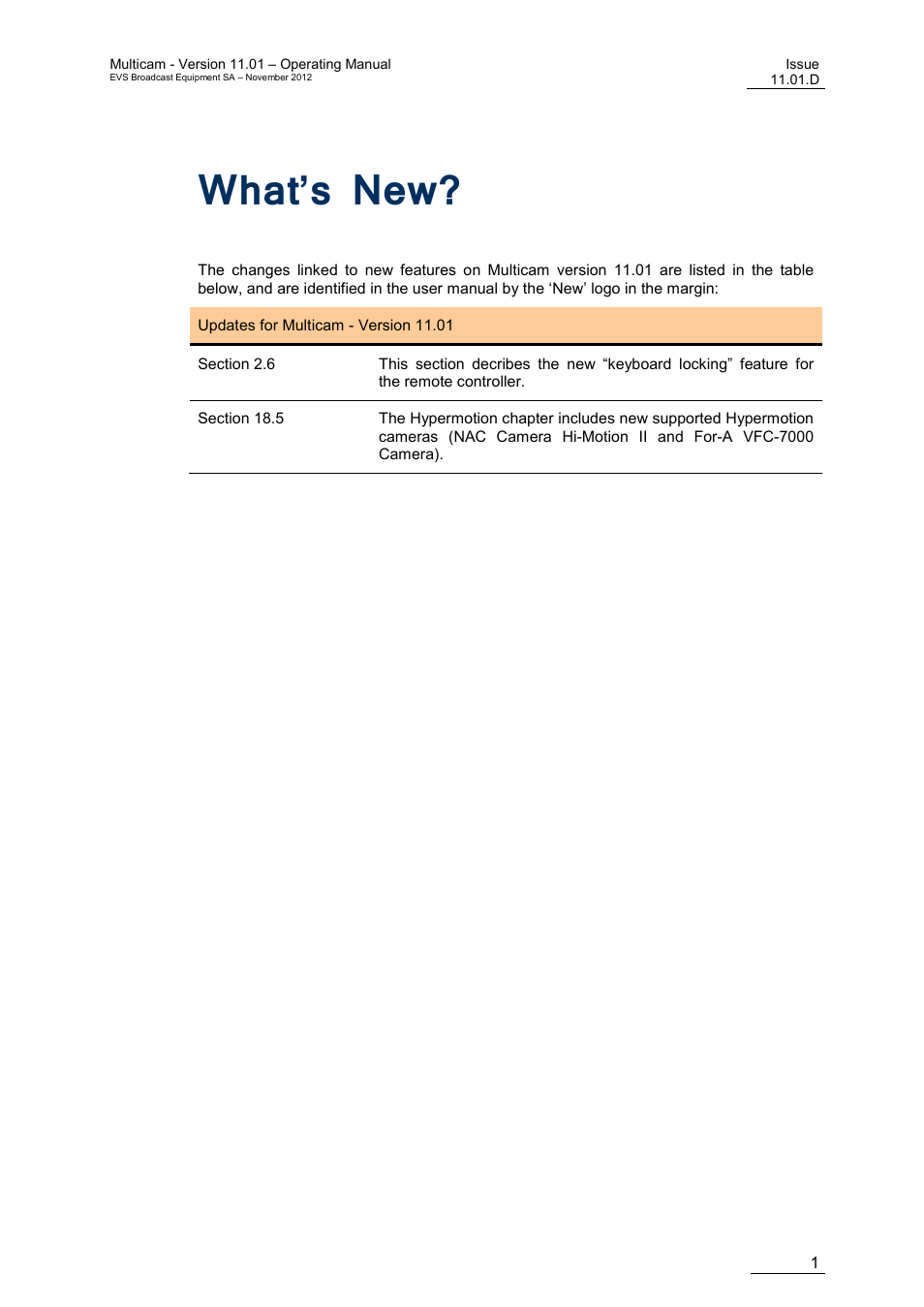 What’s new | EVS XT3 MulticamLSM Version 11.01 - November 2012 Operation Manual User Manual | Page 11 / 209
