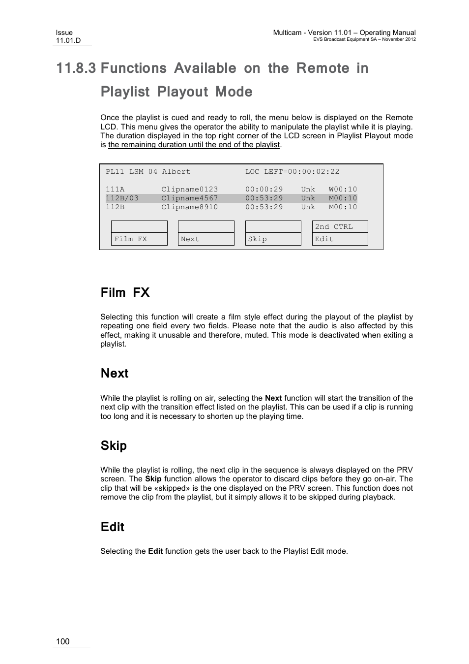 Film fx, Next, Skip | Edit | EVS XT3 MulticamLSM Version 11.01 - November 2012 Operation Manual User Manual | Page 110 / 209