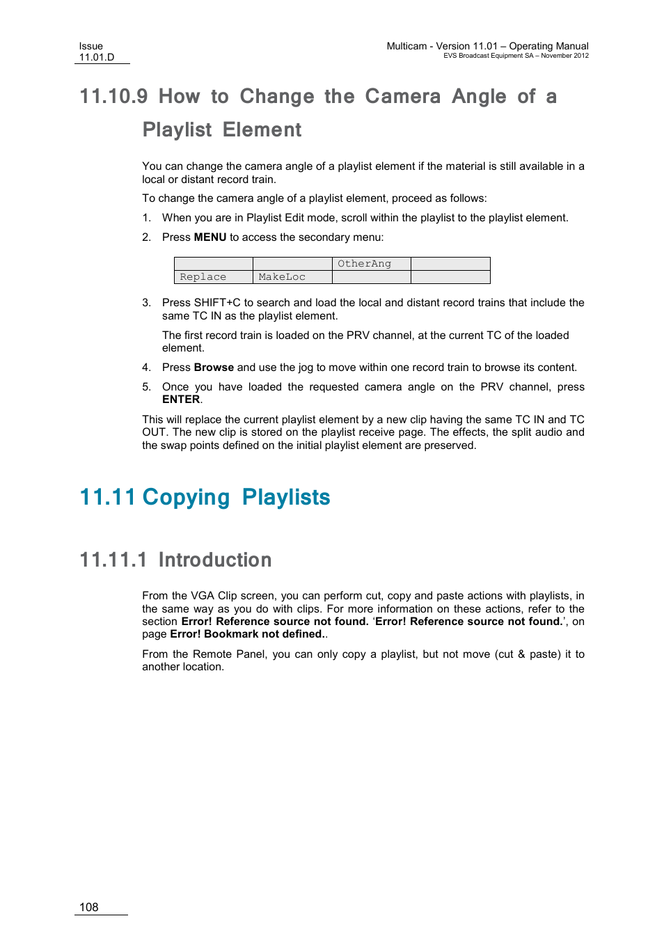 11 copying playlists, 1 introduction, Introduction | N 11.11 ‘copying playlists, Age 108 | EVS XT3 MulticamLSM Version 11.01 - November 2012 Operation Manual User Manual | Page 118 / 209