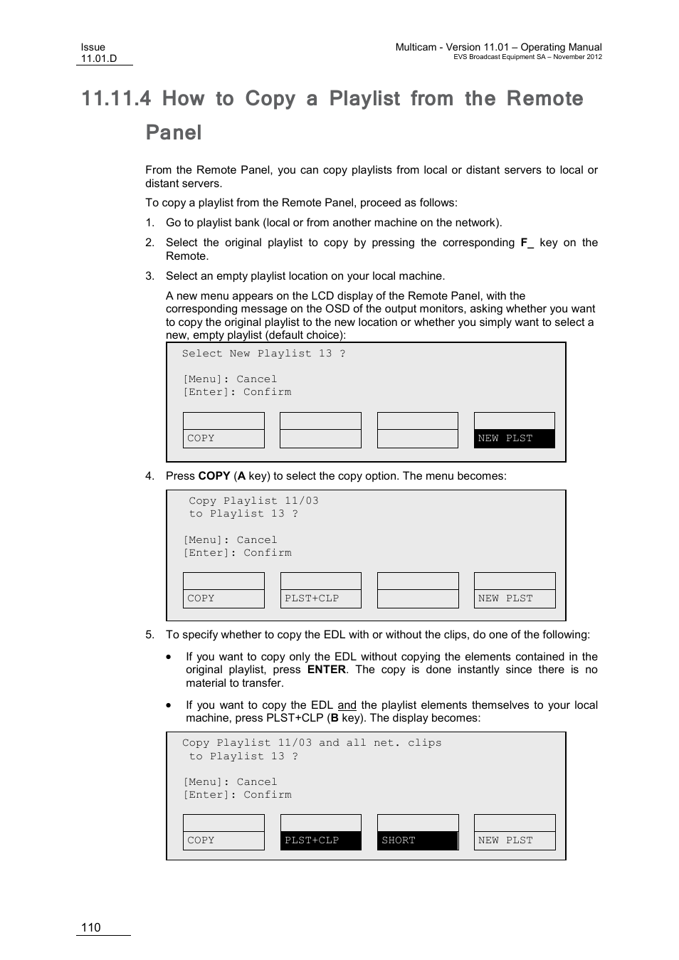 4 how to copy a playlist from the remote panel, How to copy a playlist from the remote panel | EVS XT3 MulticamLSM Version 11.01 - November 2012 Operation Manual User Manual | Page 120 / 209