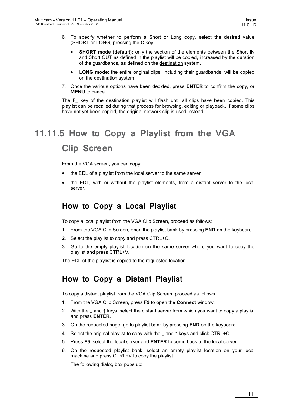 5 how to copy a playlist from the vga clip screen, How to copy a local playlist, How to copy a distant playlist | How to copy a playlist from the vga clip screen | EVS XT3 MulticamLSM Version 11.01 - November 2012 Operation Manual User Manual | Page 121 / 209