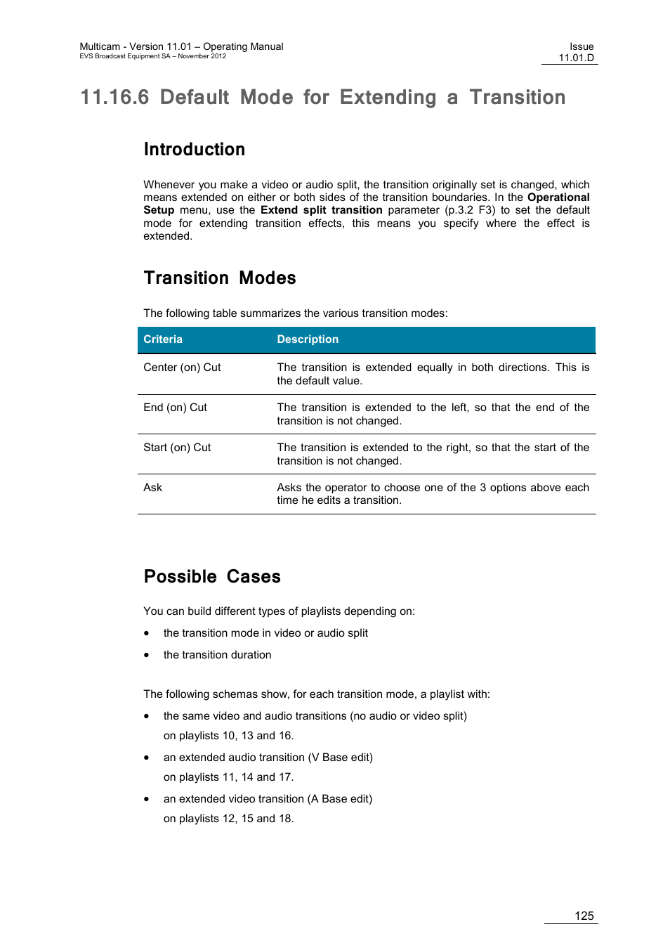 6 default mode for extending a transition, Introduction, Transition modes | Possible cases, Default mode for extending a transition | EVS XT3 MulticamLSM Version 11.01 - November 2012 Operation Manual User Manual | Page 135 / 209