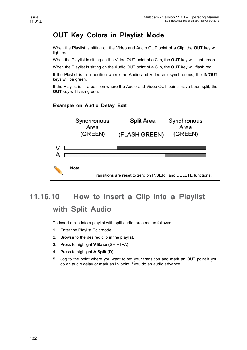 Out key colors in playlist mode, Example on audio delay edit | EVS XT3 MulticamLSM Version 11.01 - November 2012 Operation Manual User Manual | Page 142 / 209