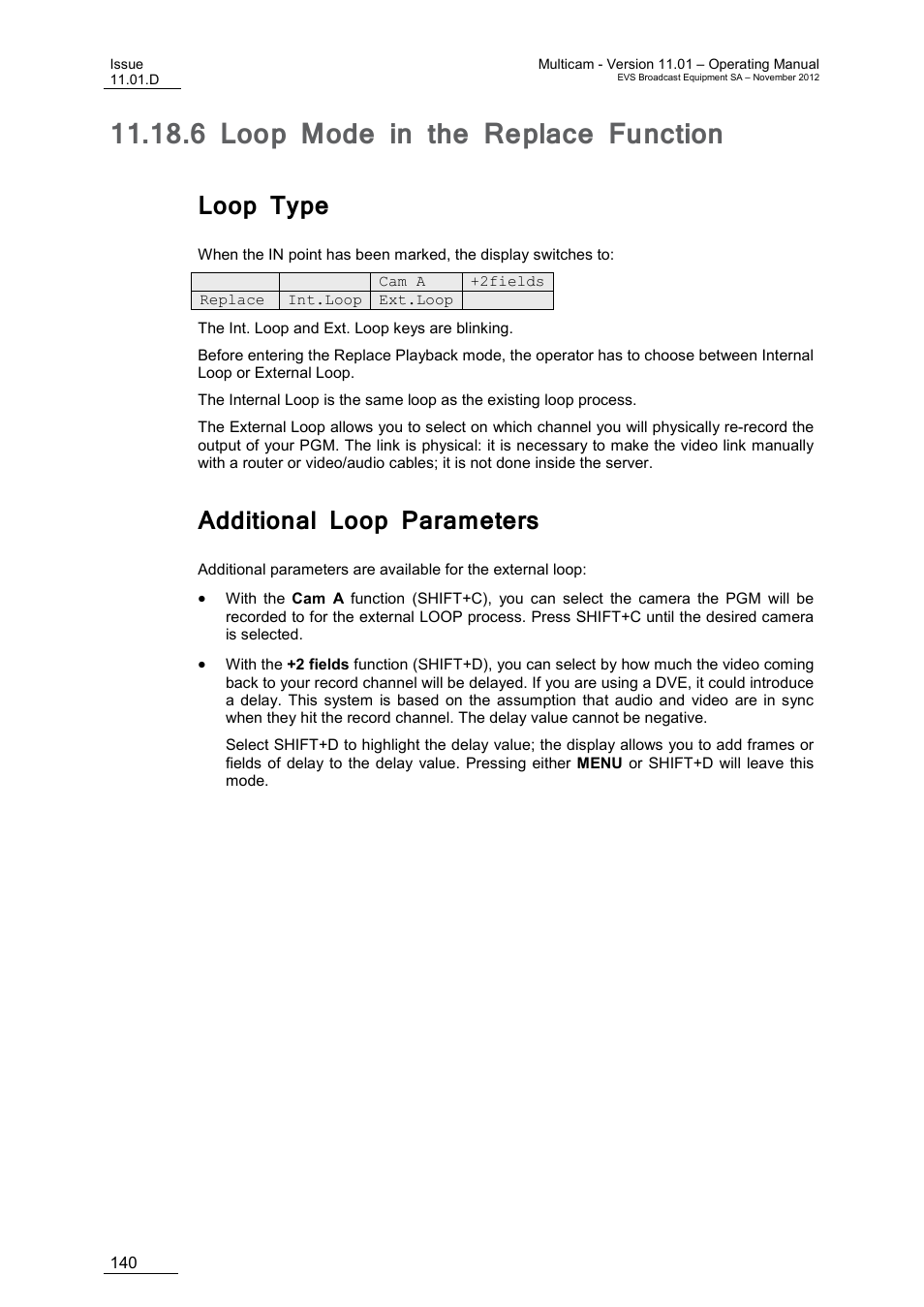 6 loop mode in the replace function, Loop type, Additional loop parameters | Loop mode in the replace function, Age 140 | EVS XT3 MulticamLSM Version 11.01 - November 2012 Operation Manual User Manual | Page 150 / 209