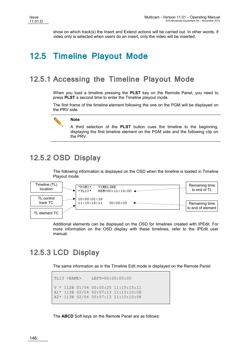5 timeline playout mode, 1 accessing the timeline playout mode, 2 osd display | 3 lcd display, Accessing the timeline playout mode, Osd display, Lcd display | EVS XT3 MulticamLSM Version 11.01 - November 2012 Operation Manual User Manual | Page 156 / 209