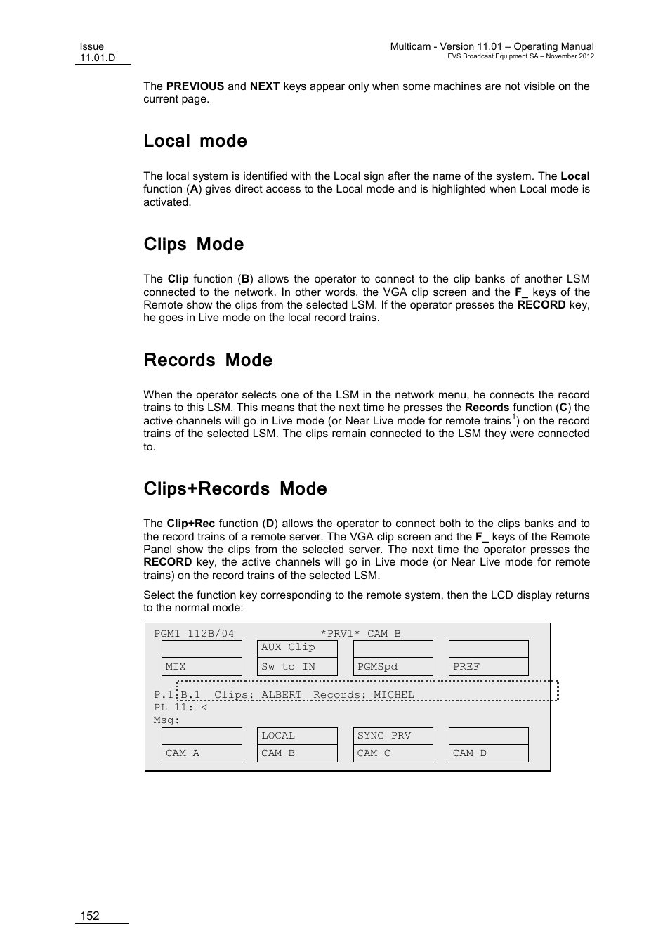 Local mode, Clips mode, Records mode | Clips+records mode | EVS XT3 MulticamLSM Version 11.01 - November 2012 Operation Manual User Manual | Page 162 / 209