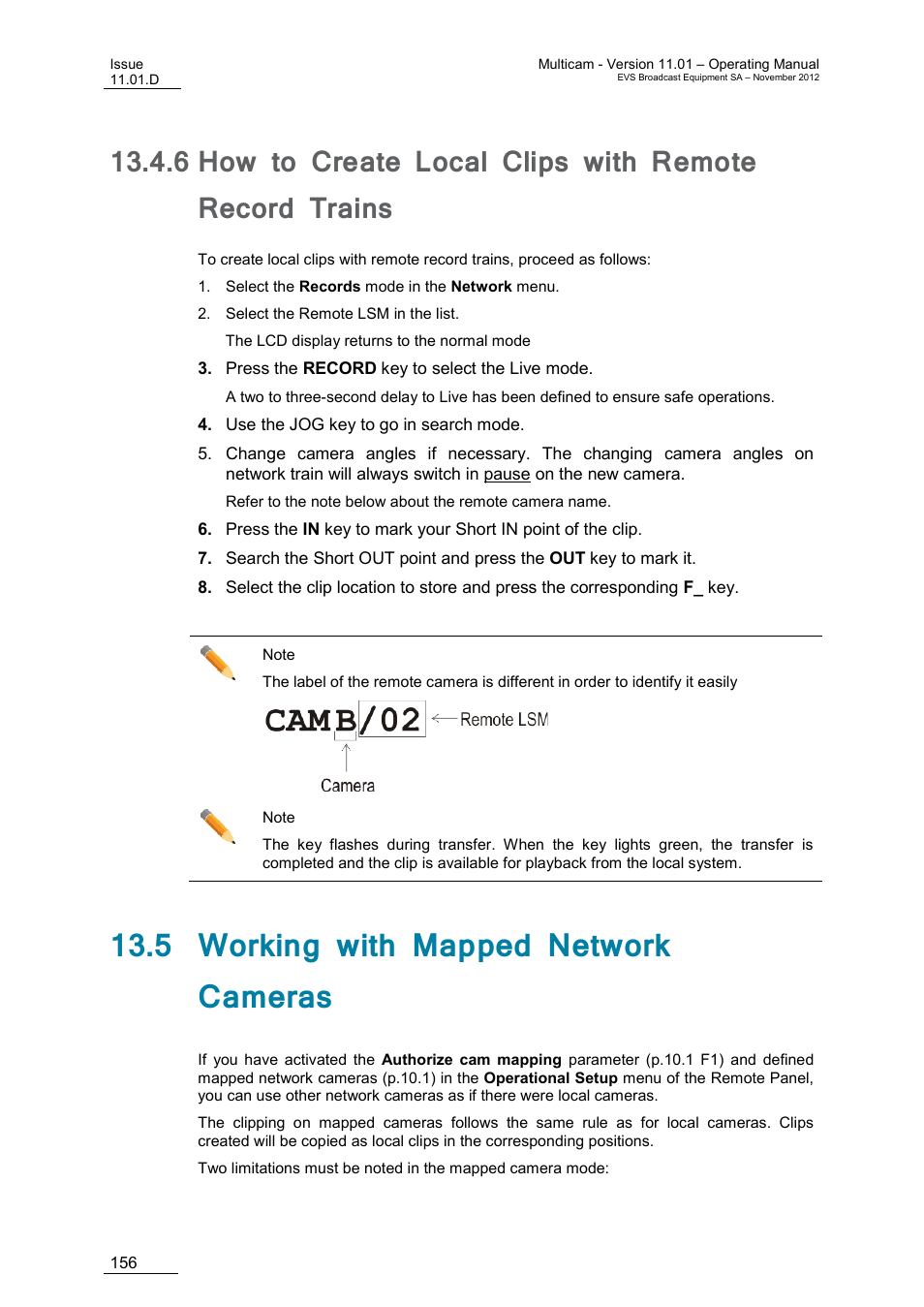 5 working with mapped network cameras | EVS XT3 MulticamLSM Version 11.01 - November 2012 Operation Manual User Manual | Page 166 / 209