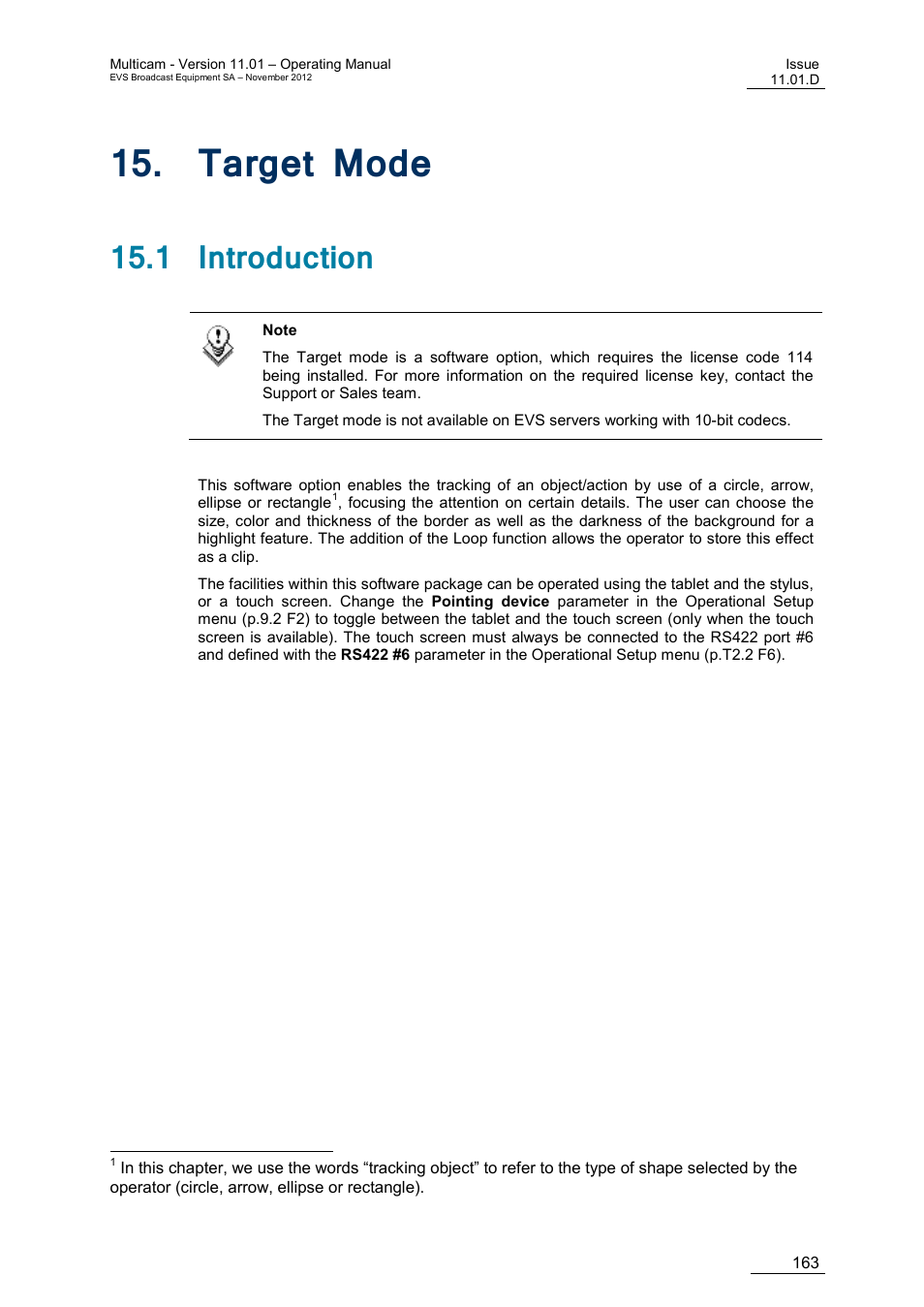 Target mode, 1 introduction, Arget | EVS XT3 MulticamLSM Version 11.01 - November 2012 Operation Manual User Manual | Page 173 / 209