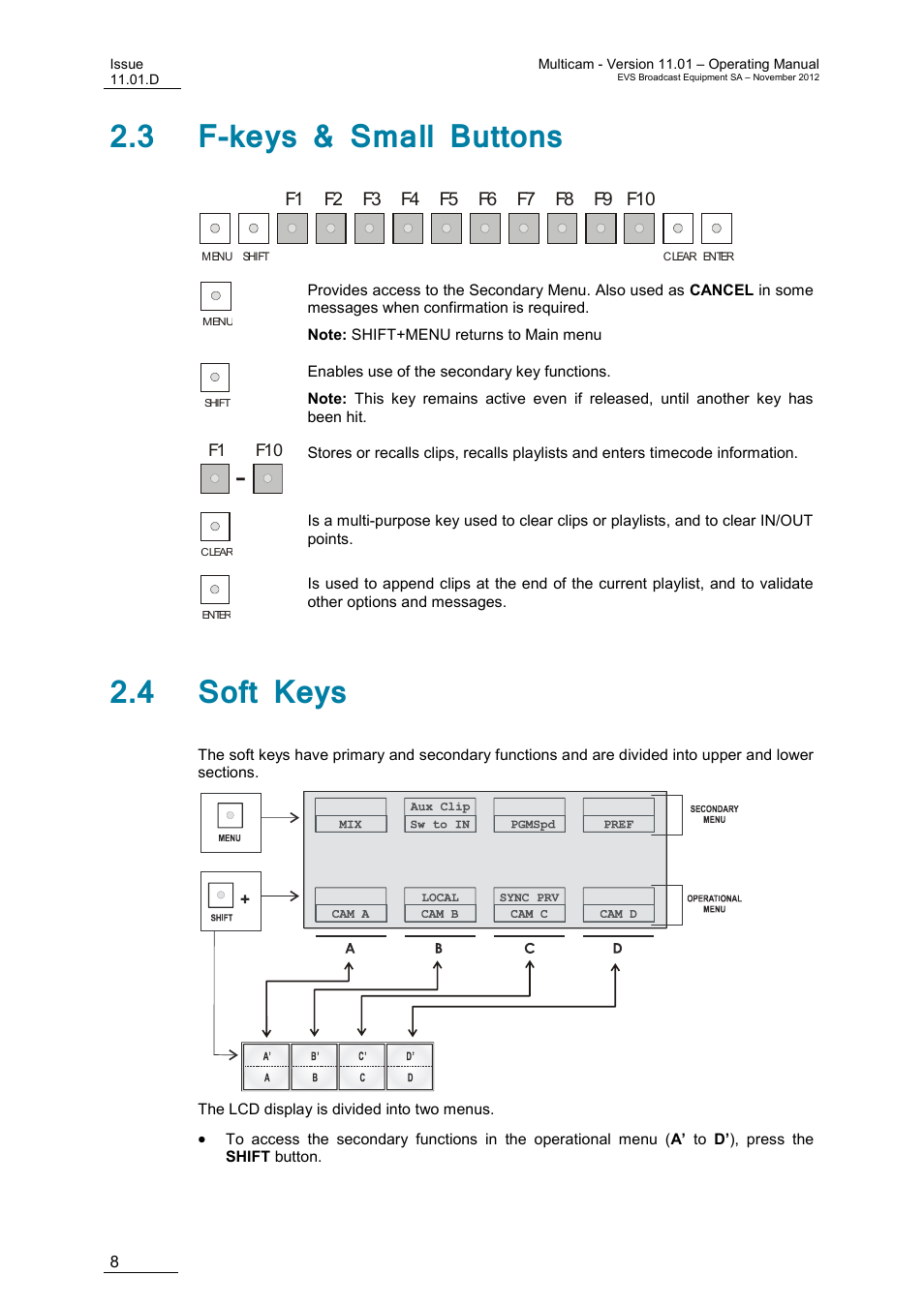3 f-keys & small buttons, 4 soft keys | EVS XT3 MulticamLSM Version 11.01 - November 2012 Operation Manual User Manual | Page 18 / 209