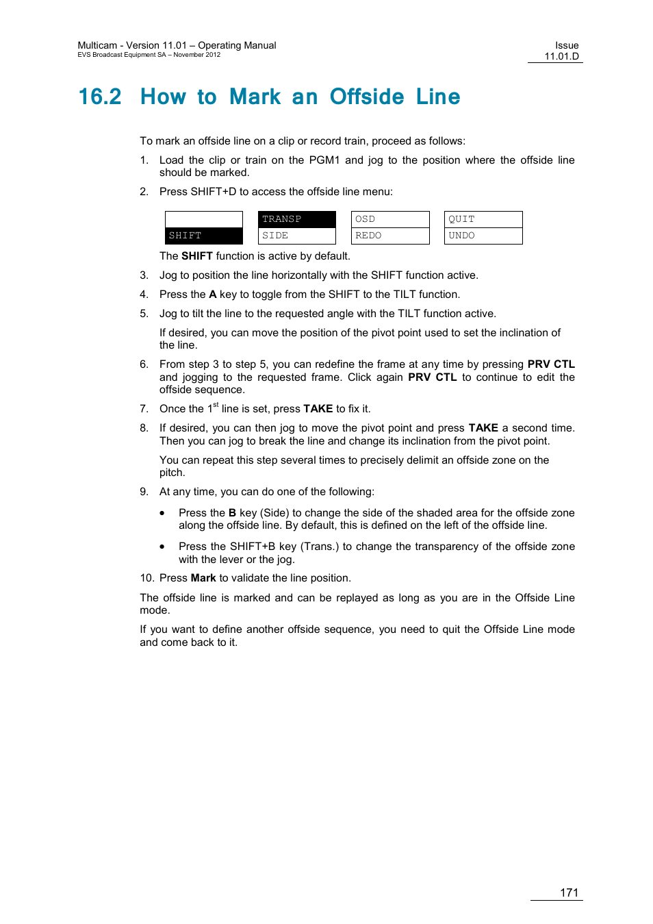 2 how to mark an offside line | EVS XT3 MulticamLSM Version 11.01 - November 2012 Operation Manual User Manual | Page 181 / 209