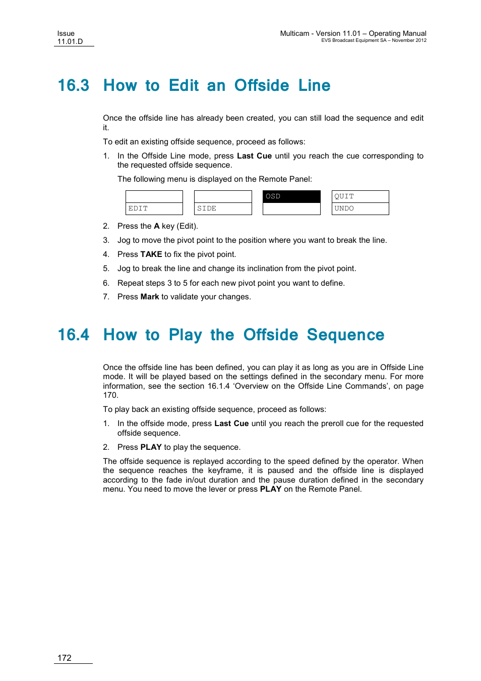 3 how to edit an offside line, 4 how to play the offside sequence | EVS XT3 MulticamLSM Version 11.01 - November 2012 Operation Manual User Manual | Page 182 / 209