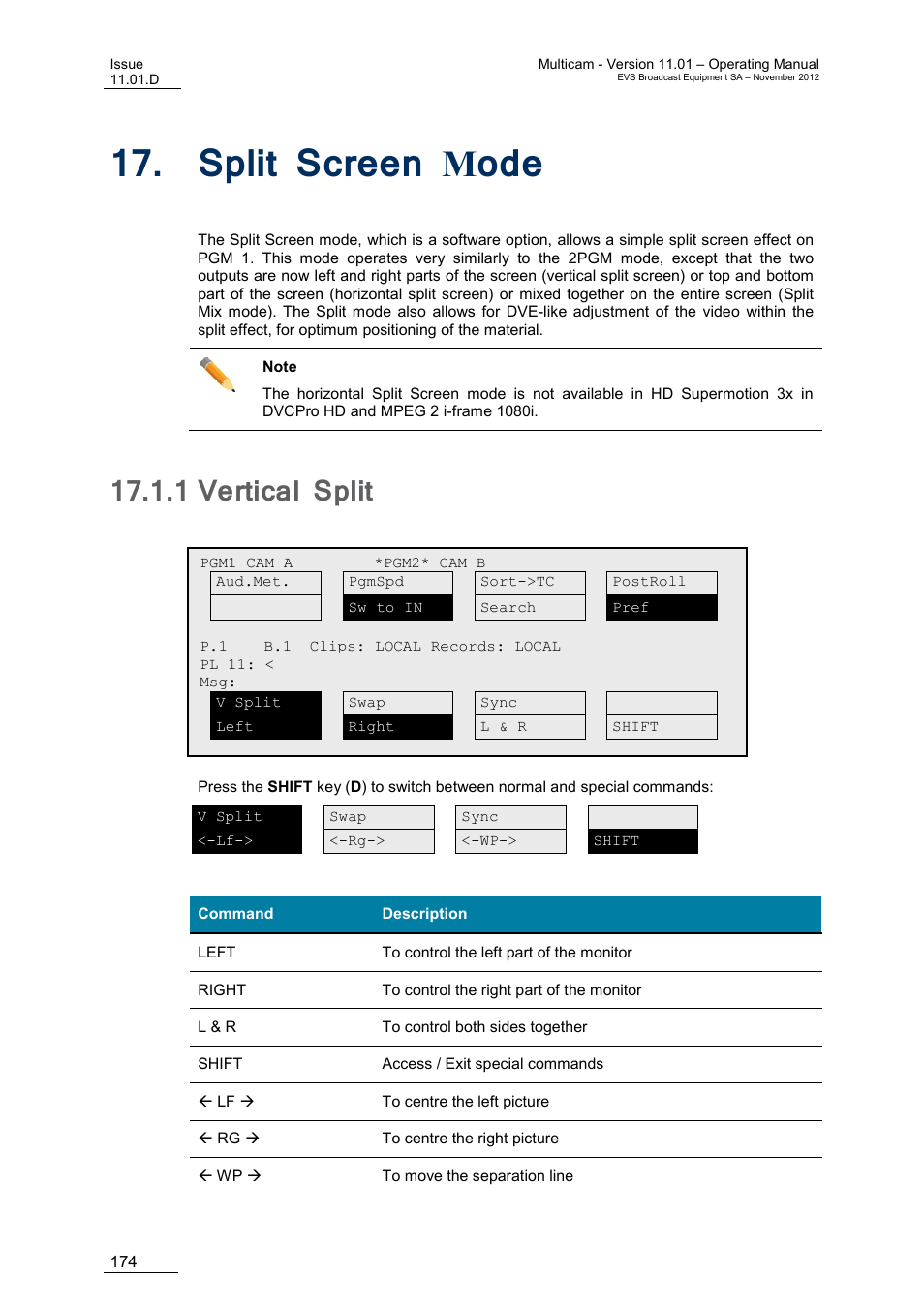 Split screen mode, 1 vertical split, Plit | Creen, Vertical split | EVS XT3 MulticamLSM Version 11.01 - November 2012 Operation Manual User Manual | Page 184 / 209