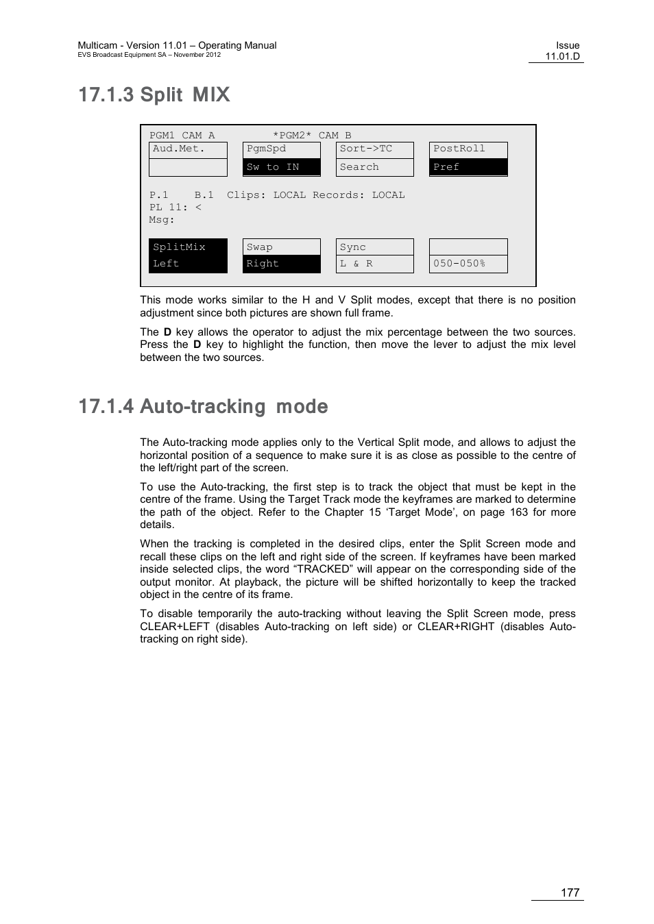 3 split mix, 4 auto-tracking mode, Split mix | Auto-tracking mode | EVS XT3 MulticamLSM Version 11.01 - November 2012 Operation Manual User Manual | Page 187 / 209