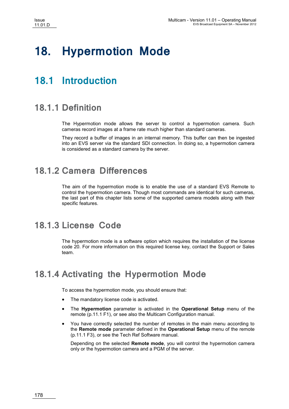 Hypermotion mode, 1 introduction, 1 definition | 2 camera differences, 3 license code, 4 activating the hypermotion mode, Ypermotion, Definition, Camera differences, License code | EVS XT3 MulticamLSM Version 11.01 - November 2012 Operation Manual User Manual | Page 188 / 209