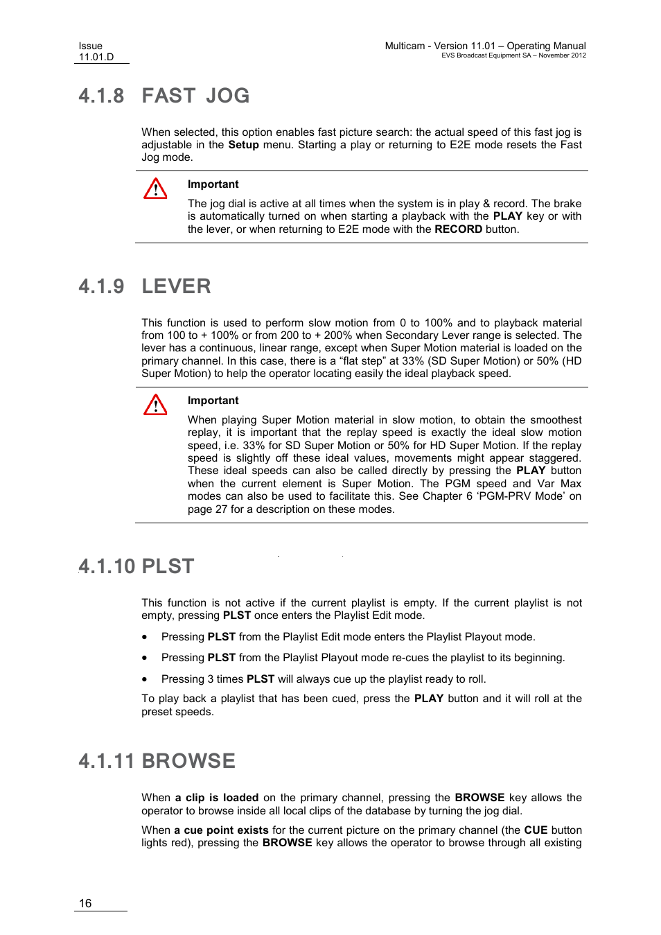 8 fast jog, 9 lever, 10 plst | 11 browse, Fast jog, Lever, Plst, Browse | EVS XT3 MulticamLSM Version 11.01 - November 2012 Operation Manual User Manual | Page 26 / 209