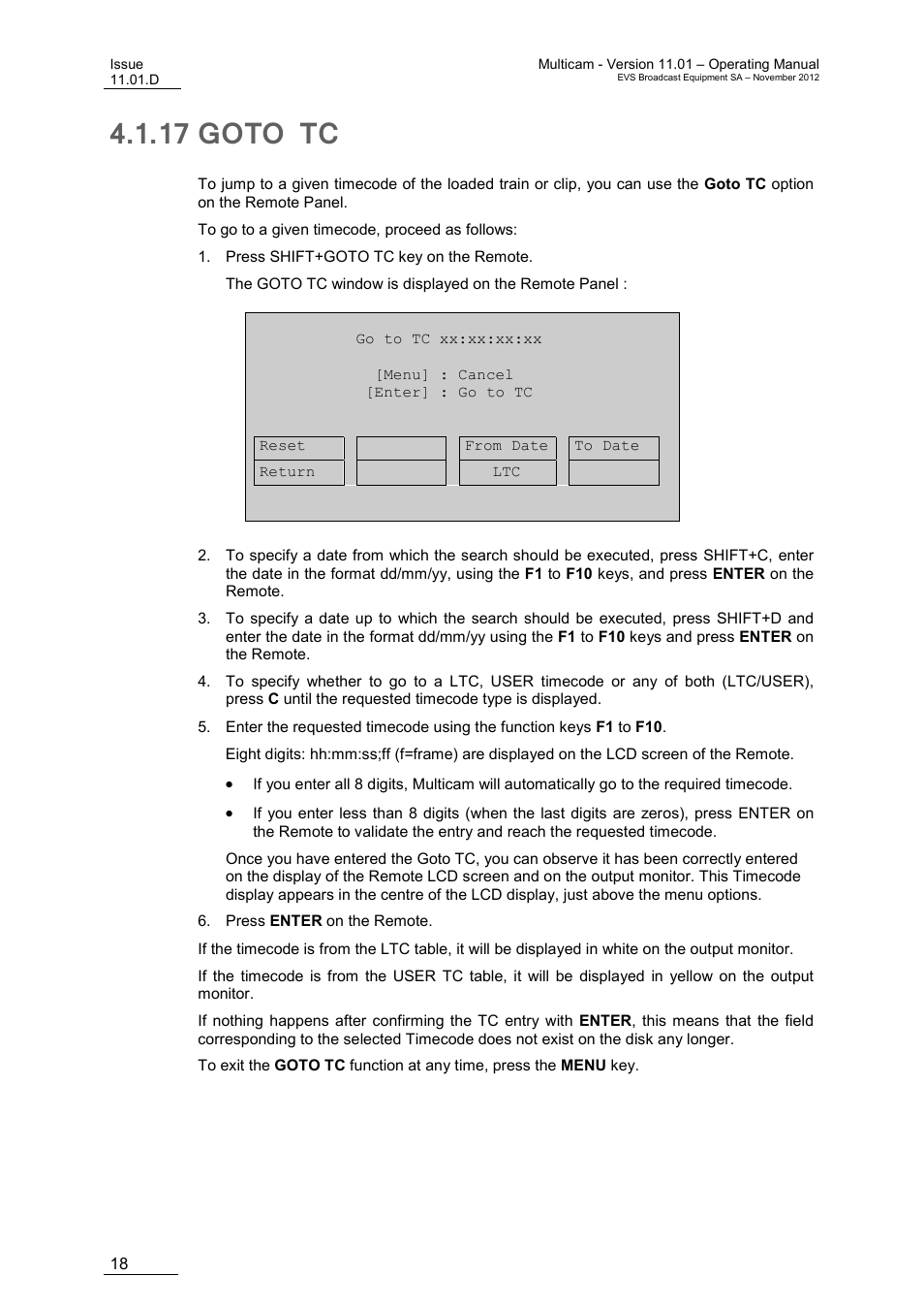 17 goto tc, Goto tc | EVS XT3 MulticamLSM Version 11.01 - November 2012 Operation Manual User Manual | Page 28 / 209