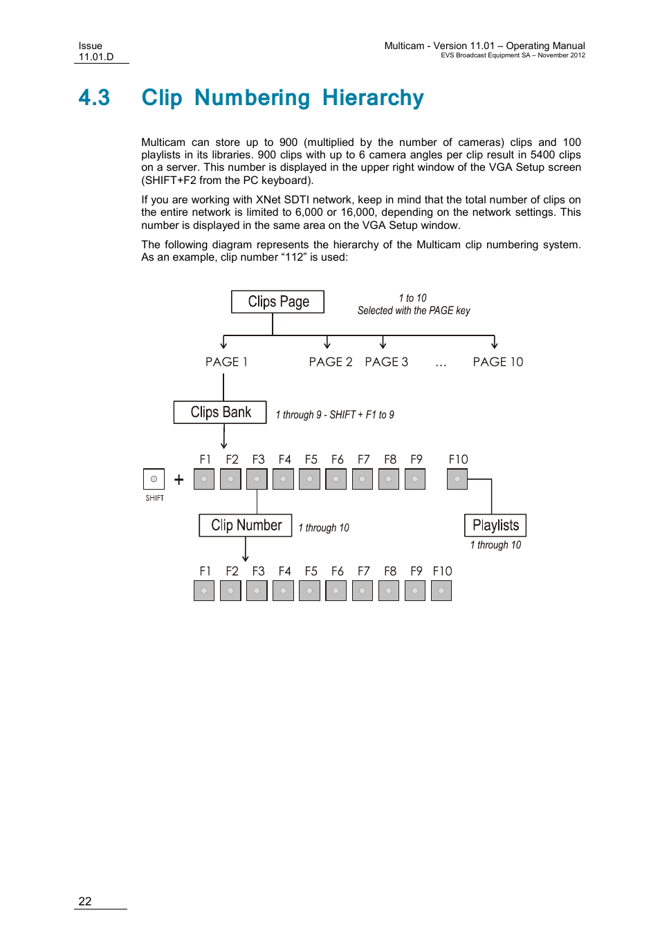 3 clip numbering hierarchy | EVS XT3 MulticamLSM Version 11.01 - November 2012 Operation Manual User Manual | Page 32 / 209