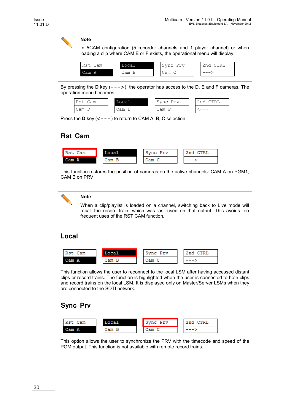 Rst cam, Local, Sync prv | EVS XT3 MulticamLSM Version 11.01 - November 2012 Operation Manual User Manual | Page 40 / 209