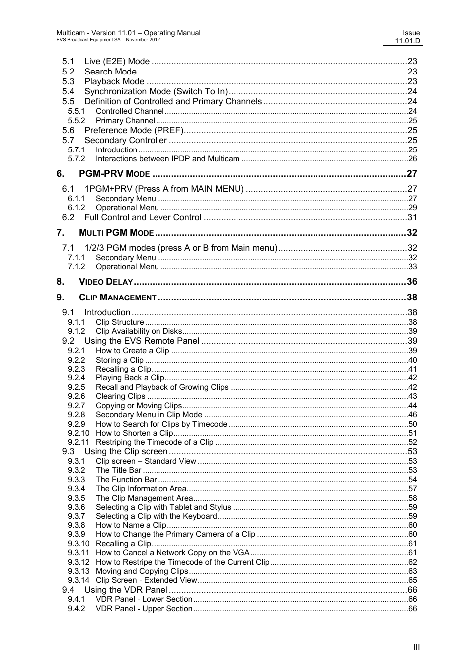 EVS XT3 MulticamLSM Version 11.01 - November 2012 Operation Manual User Manual | Page 5 / 209