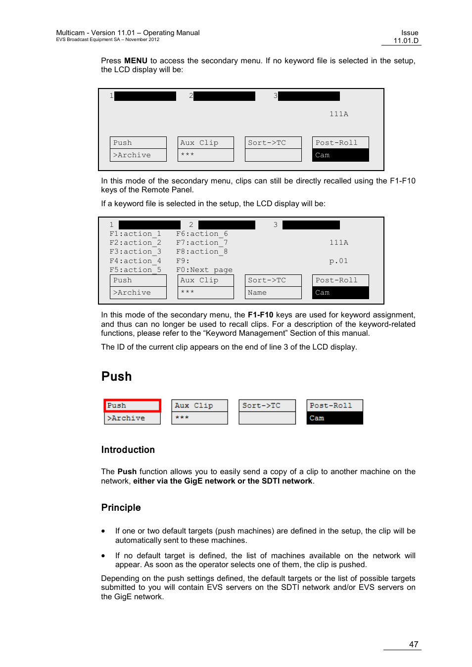 Push, Introduction, Principle | EVS XT3 MulticamLSM Version 11.01 - November 2012 Operation Manual User Manual | Page 57 / 209