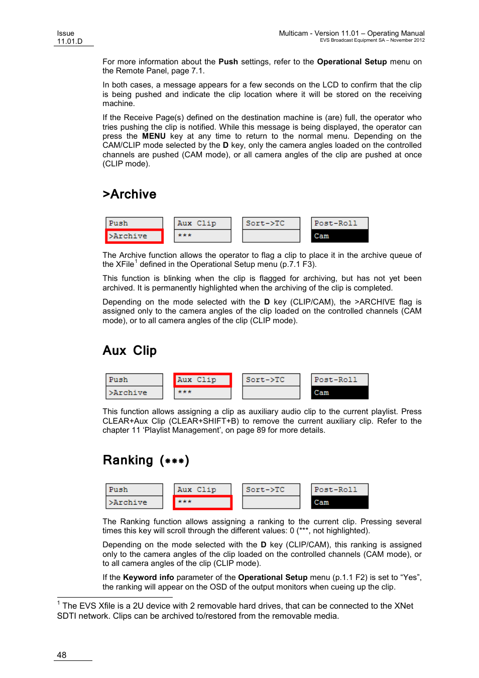 Archive, Aux clip, Ranking (***) | EVS XT3 MulticamLSM Version 11.01 - November 2012 Operation Manual User Manual | Page 58 / 209