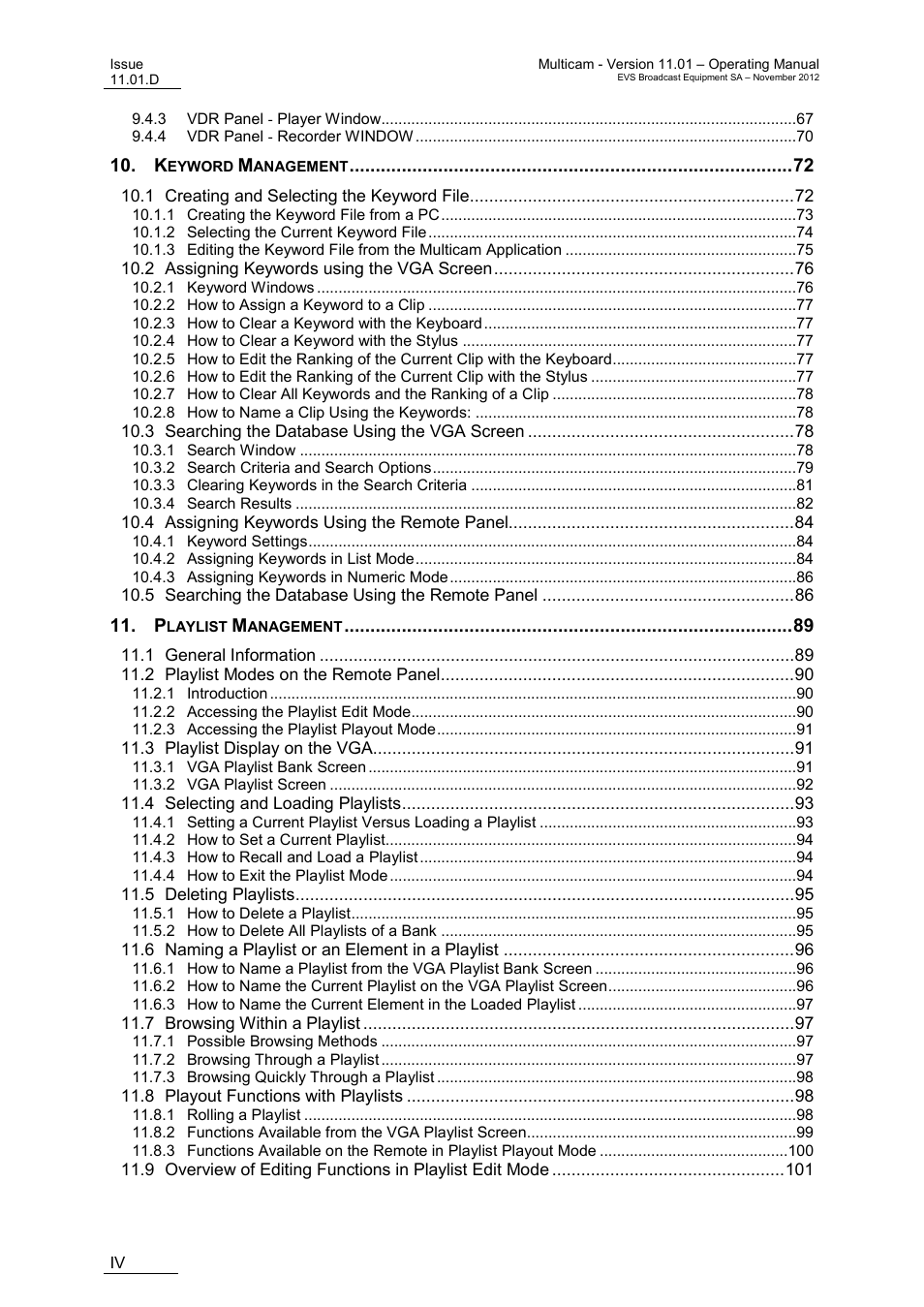 EVS XT3 MulticamLSM Version 11.01 - November 2012 Operation Manual User Manual | Page 6 / 209