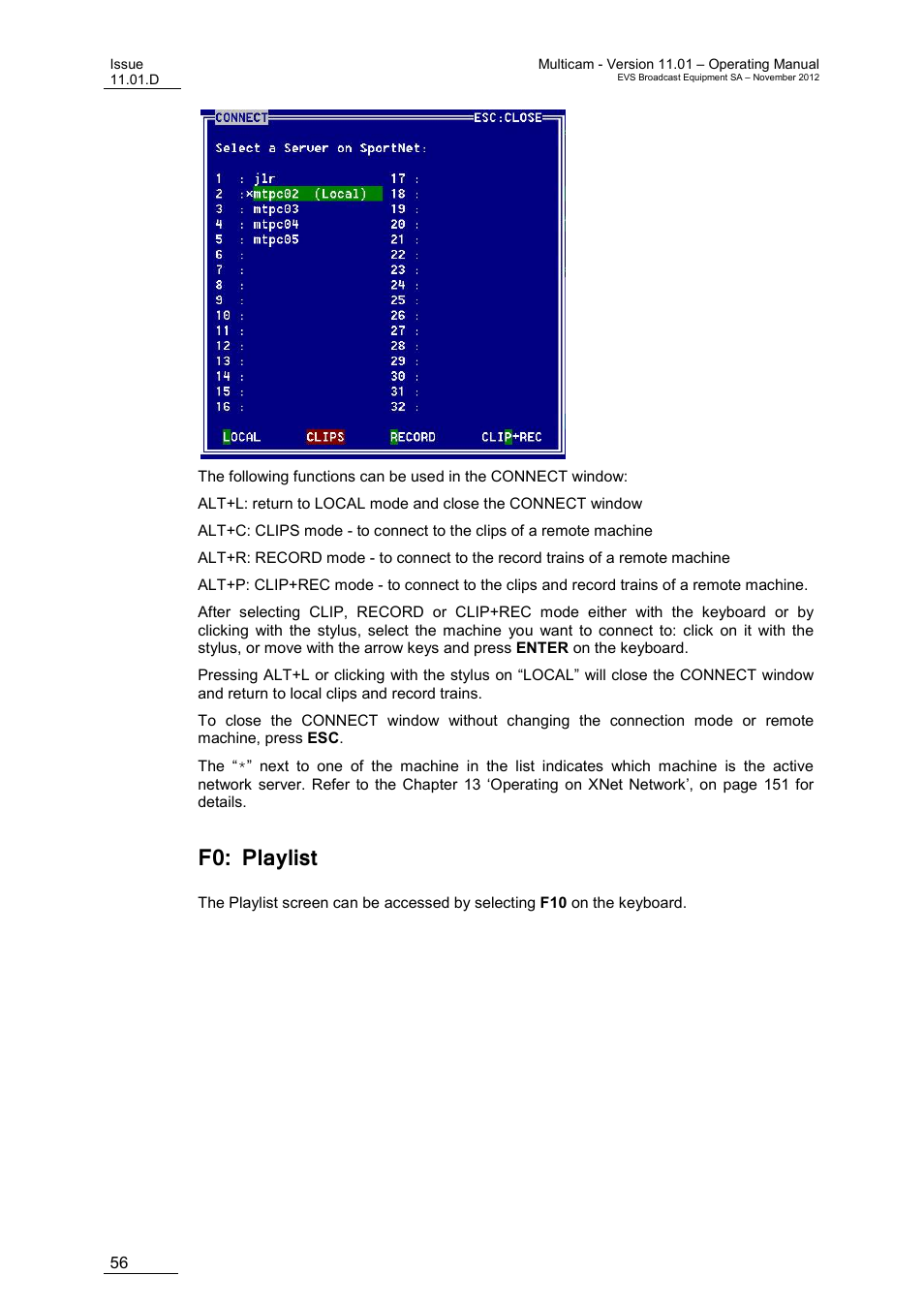 F0: playlist | EVS XT3 MulticamLSM Version 11.01 - November 2012 Operation Manual User Manual | Page 66 / 209