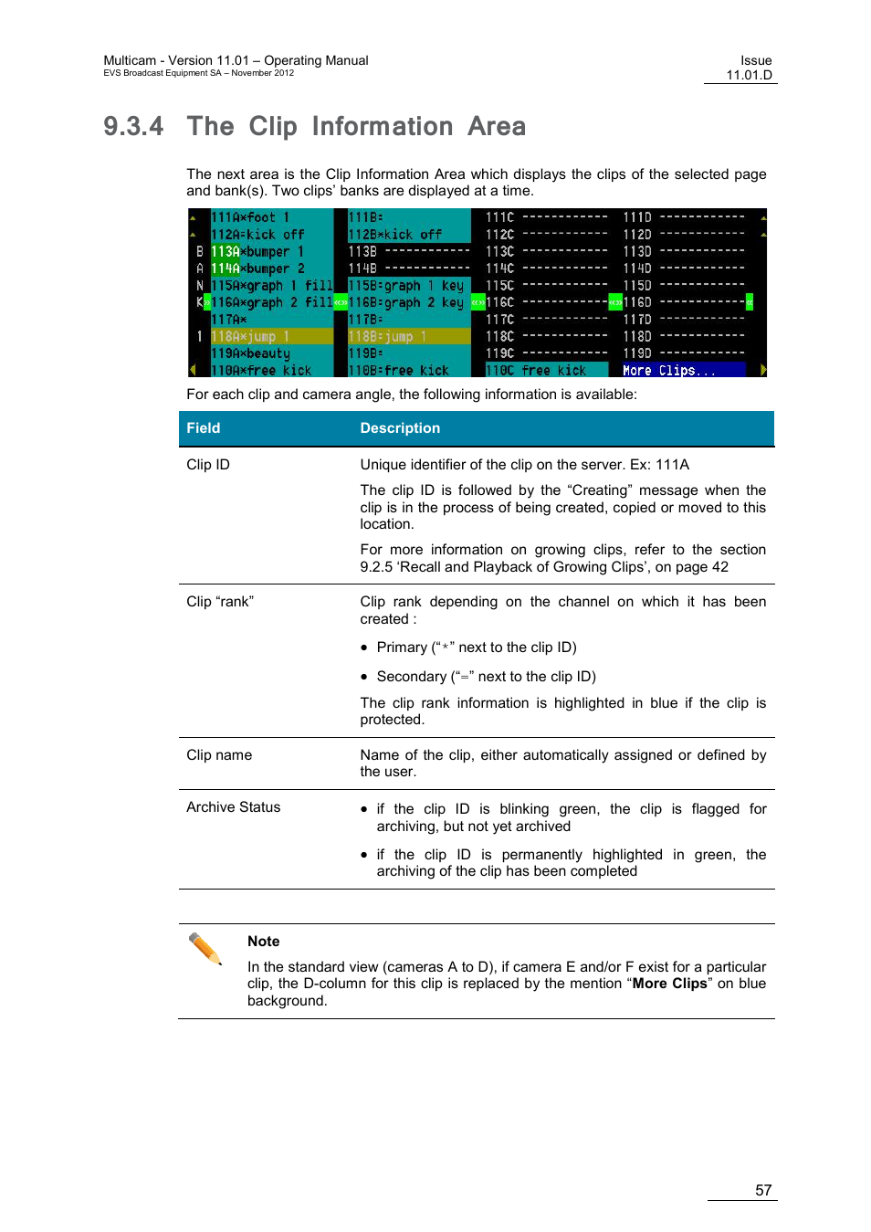 4 the clip information area, The clip information area | EVS XT3 MulticamLSM Version 11.01 - November 2012 Operation Manual User Manual | Page 67 / 209