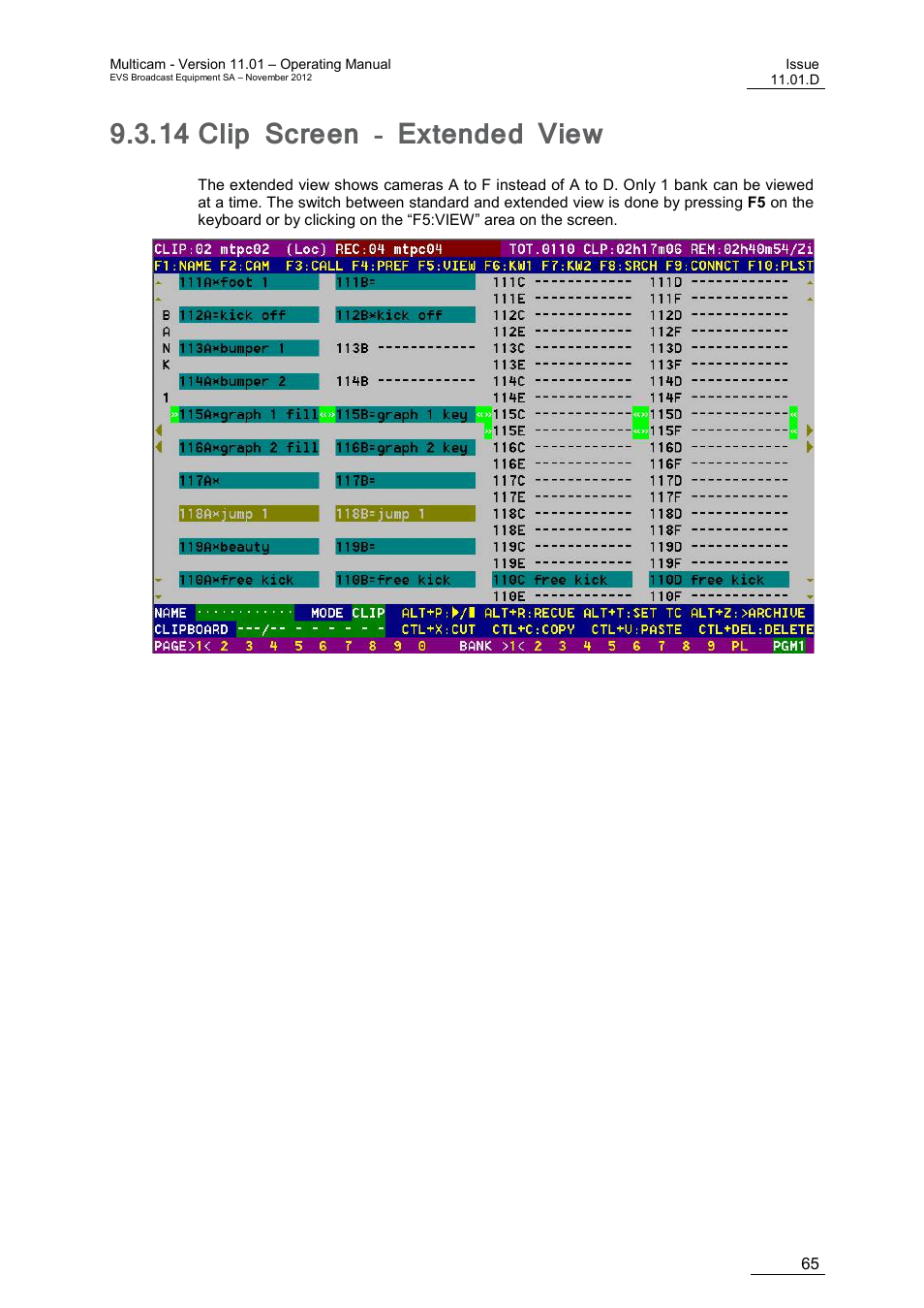 14 clip screen - extended view, Clip screen - extended view, On 9.3.14 ‘clip screen - extended view | Age 65 | EVS XT3 MulticamLSM Version 11.01 - November 2012 Operation Manual User Manual | Page 75 / 209
