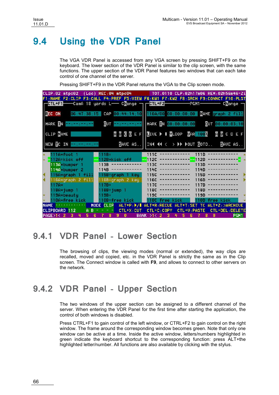 4 using the vdr panel, 1 vdr panel - lower section, 2 vdr panel - upper section | Vdr panel - lower section, Vdr panel - upper section | EVS XT3 MulticamLSM Version 11.01 - November 2012 Operation Manual User Manual | Page 76 / 209