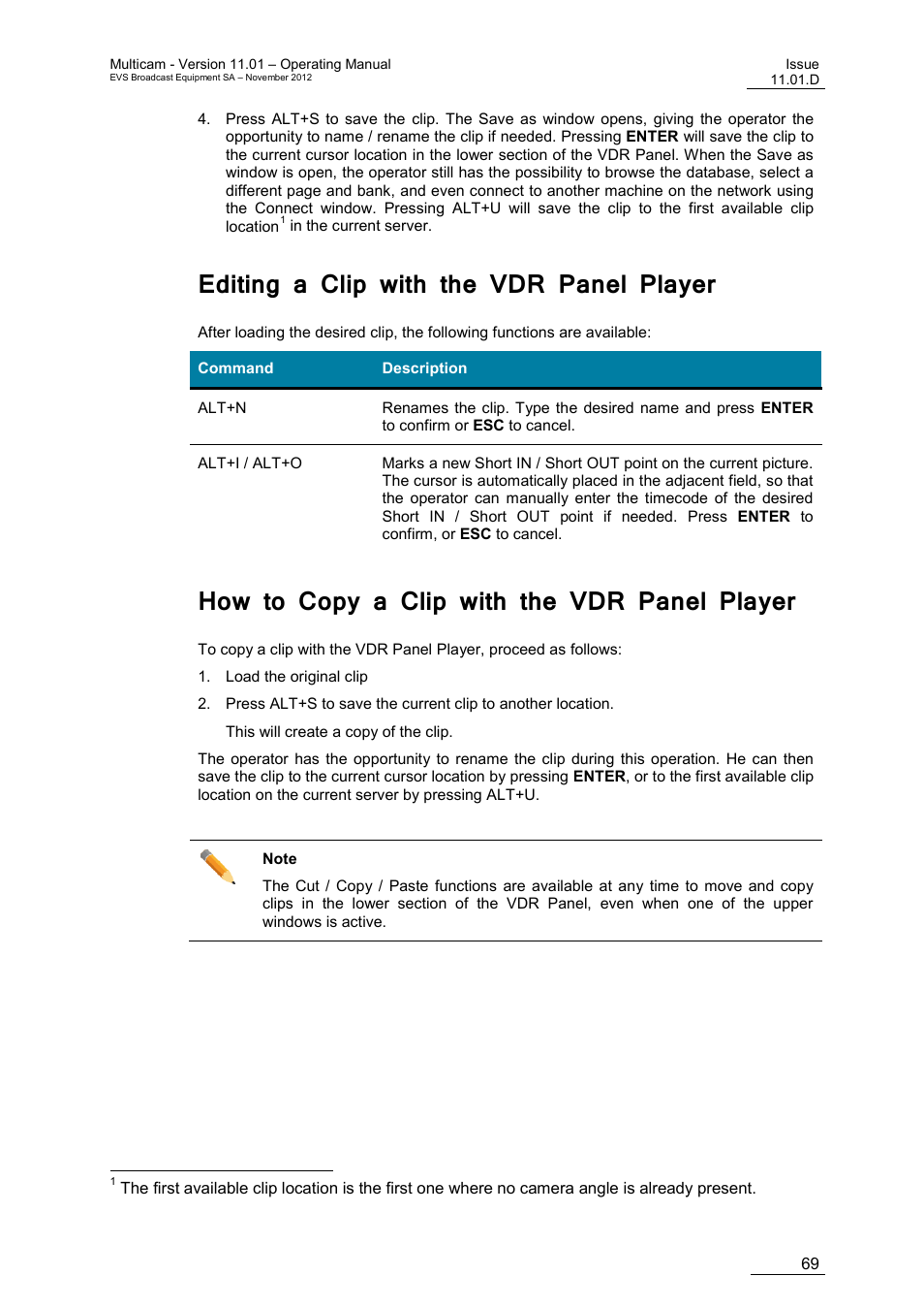Editing a clip with the vdr panel player, How to copy a clip with the vdr panel player | EVS XT3 MulticamLSM Version 11.01 - November 2012 Operation Manual User Manual | Page 79 / 209