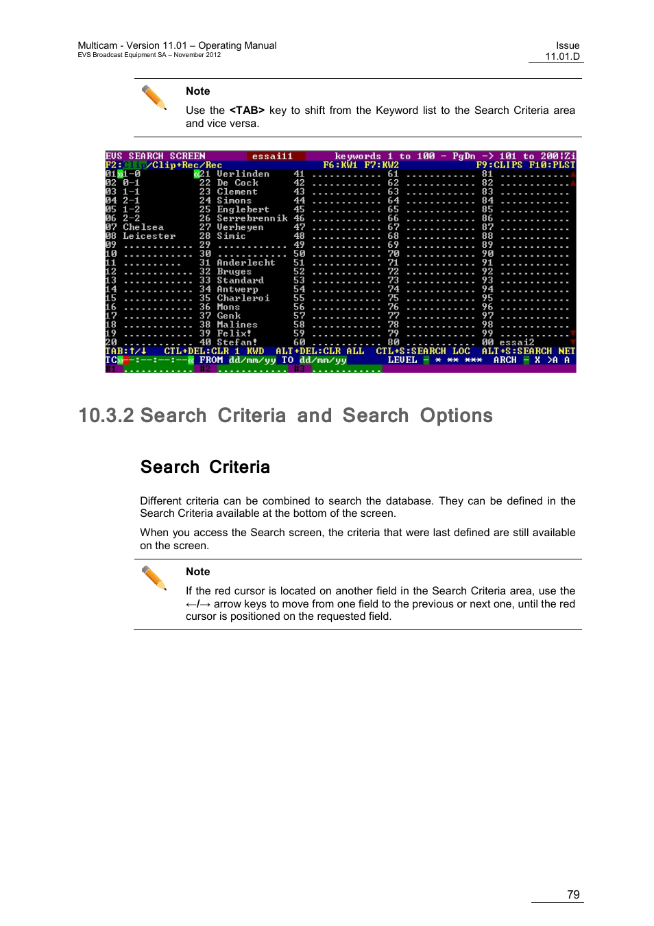 2 search criteria and search options, Search criteria, Search criteria and search options | EVS XT3 MulticamLSM Version 11.01 - November 2012 Operation Manual User Manual | Page 89 / 209