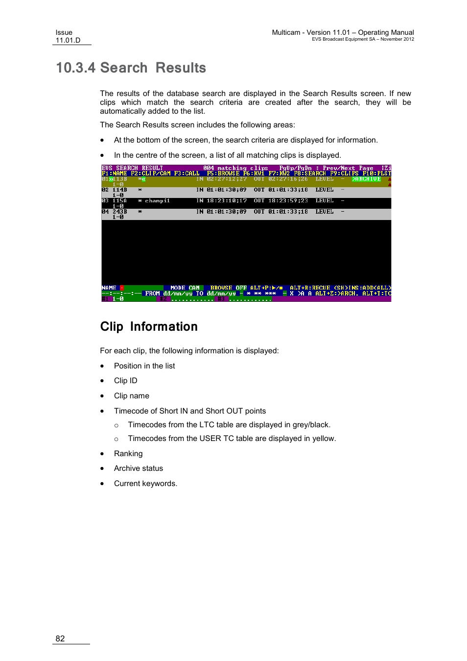 4 search results, Clip information, Search results | EVS XT3 MulticamLSM Version 11.01 - November 2012 Operation Manual User Manual | Page 92 / 209