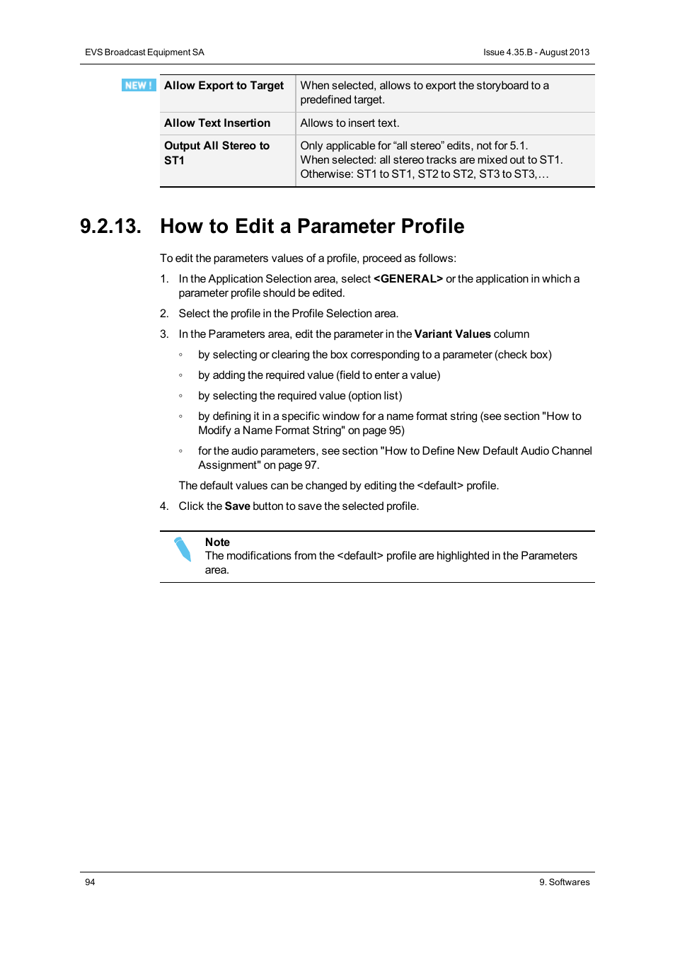 How to edit a parameter profile | EVS XEDIO Manager Version 4.35 - August 2013 User Manual User Manual | Page 104 / 142