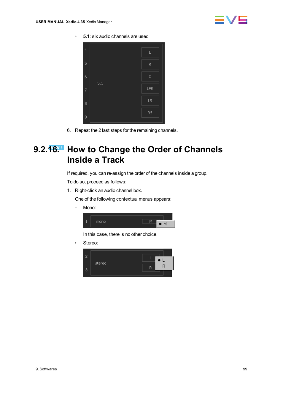 How to change the order of channels inside a track | EVS XEDIO Manager Version 4.35 - August 2013 User Manual User Manual | Page 109 / 142