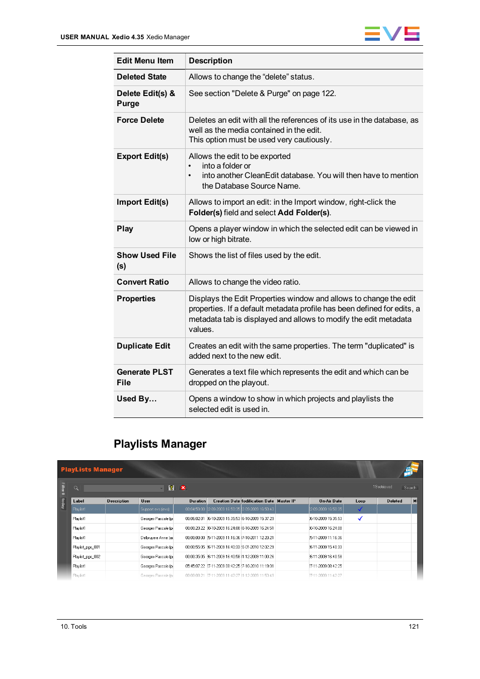 Playlists manager | EVS XEDIO Manager Version 4.35 - August 2013 User Manual User Manual | Page 131 / 142