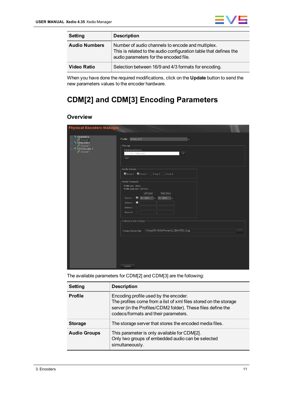 Cdm[2] and cdm[3] encoding parameters | EVS XEDIO Manager Version 4.35 - August 2013 User Manual User Manual | Page 21 / 142