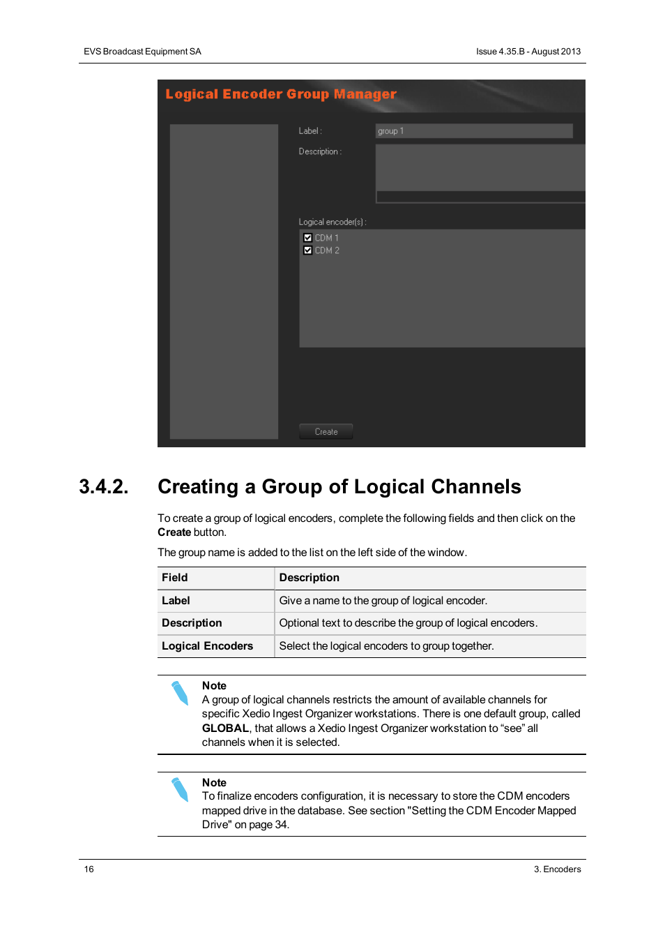 Creating a group of logical channels | EVS XEDIO Manager Version 4.35 - August 2013 User Manual User Manual | Page 26 / 142