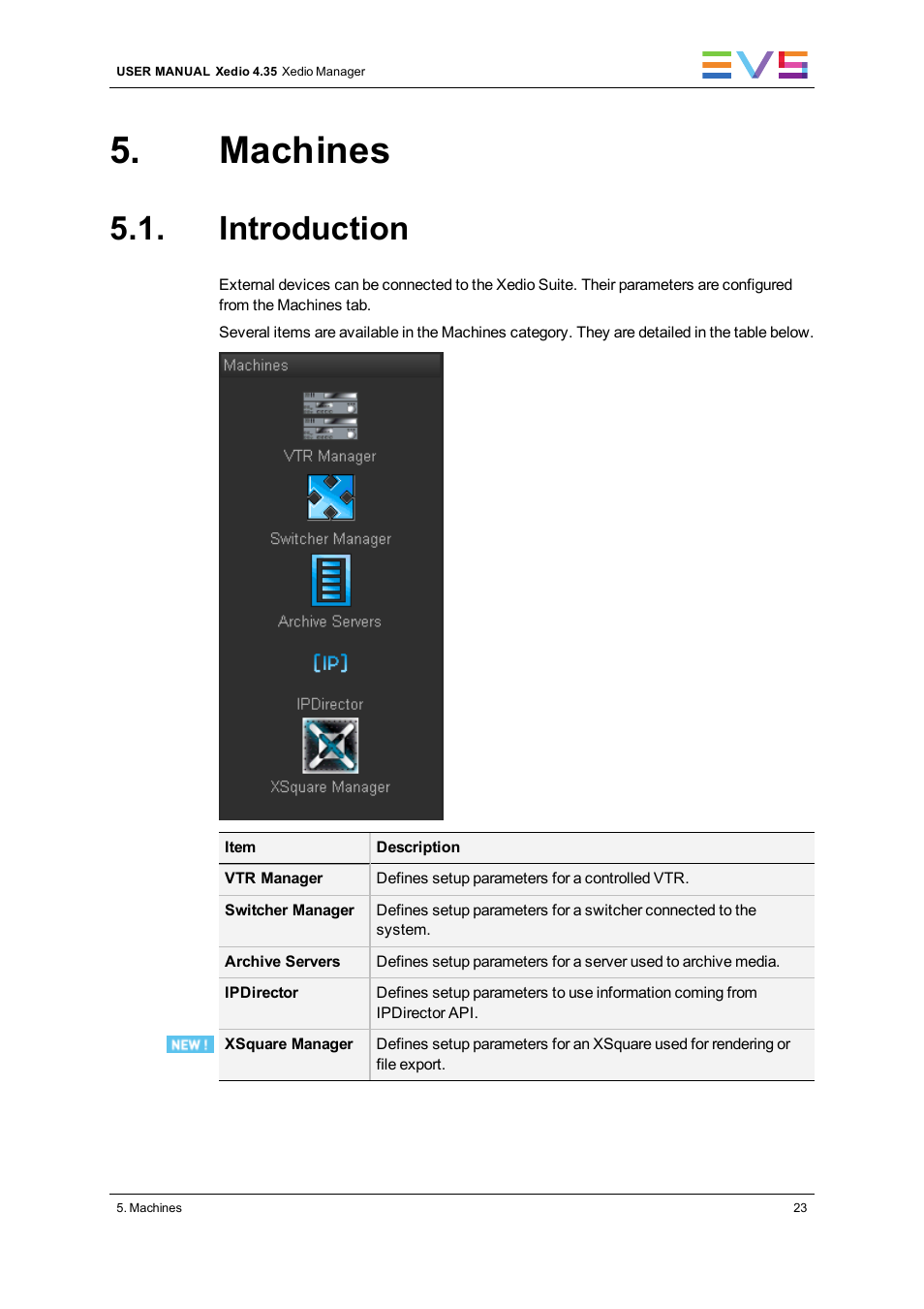 Machines, Introduction | EVS XEDIO Manager Version 4.35 - August 2013 User Manual User Manual | Page 33 / 142