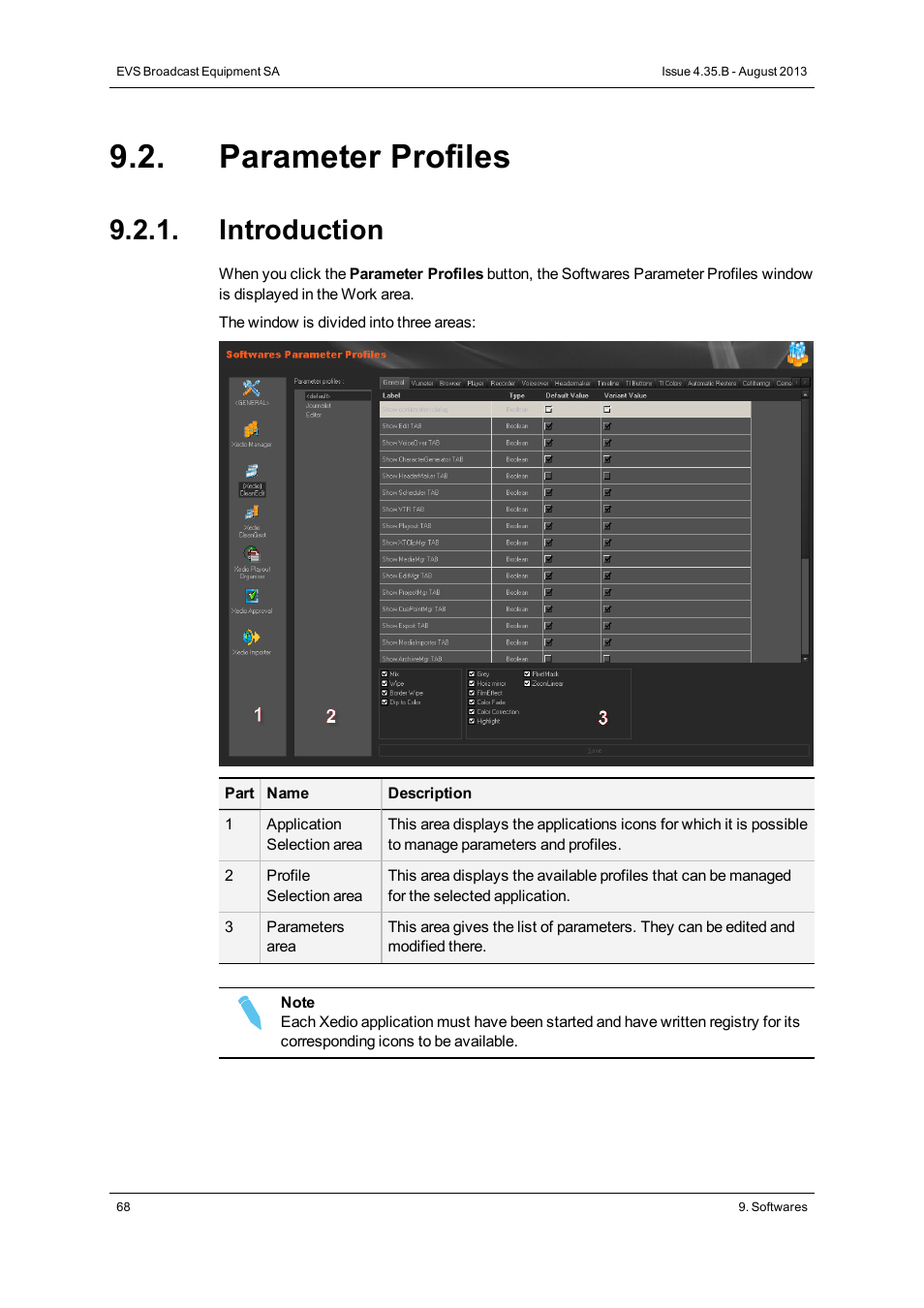 Parameter profiles, Introduction | EVS XEDIO Manager Version 4.35 - August 2013 User Manual User Manual | Page 78 / 142