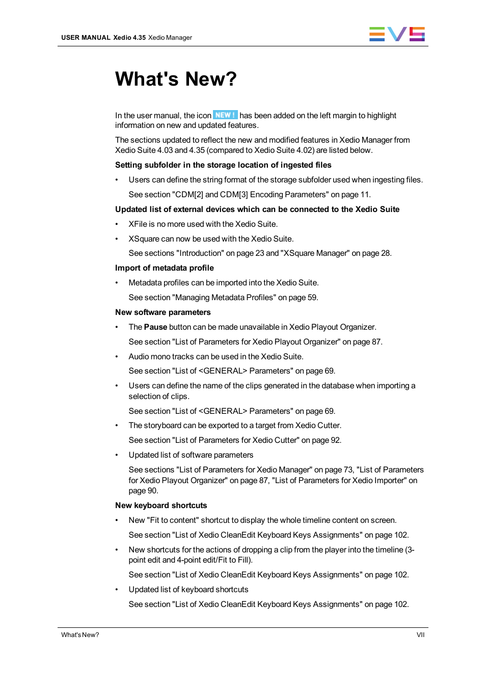 What's new | EVS XEDIO Manager Version 4.35 - August 2013 User Manual User Manual | Page 9 / 142