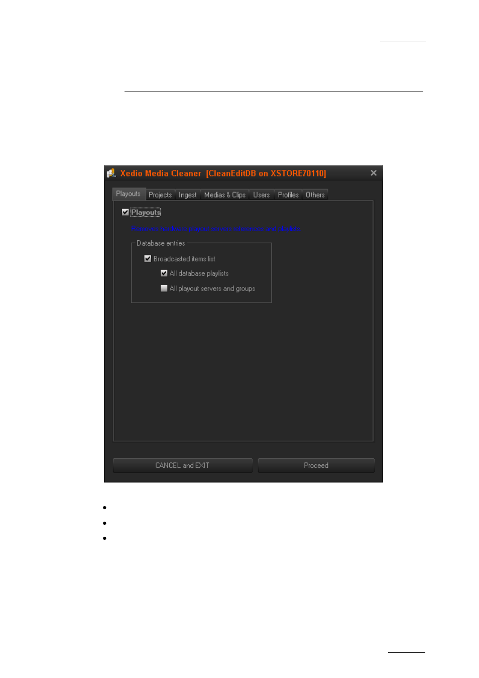 Tabs description, 1 playouts, Playouts | EVS XEDIO Media Cleaner Version 4.2 - June 2012 User Manual User Manual | Page 9 / 18