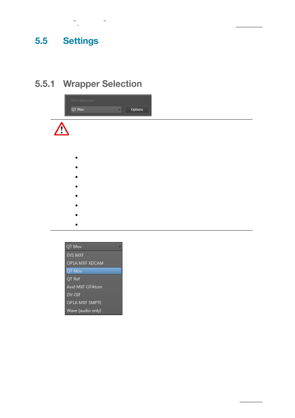 Settings, Wrapper selection | EVS XFLY Streamer Version 1.03 - September 2013 User Manual User Manual | Page 17 / 26