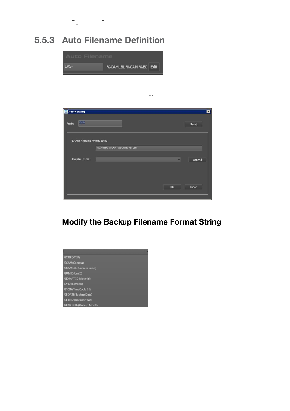 Auto filename definition | EVS XFLY Streamer Version 1.03 - September 2013 User Manual User Manual | Page 19 / 26