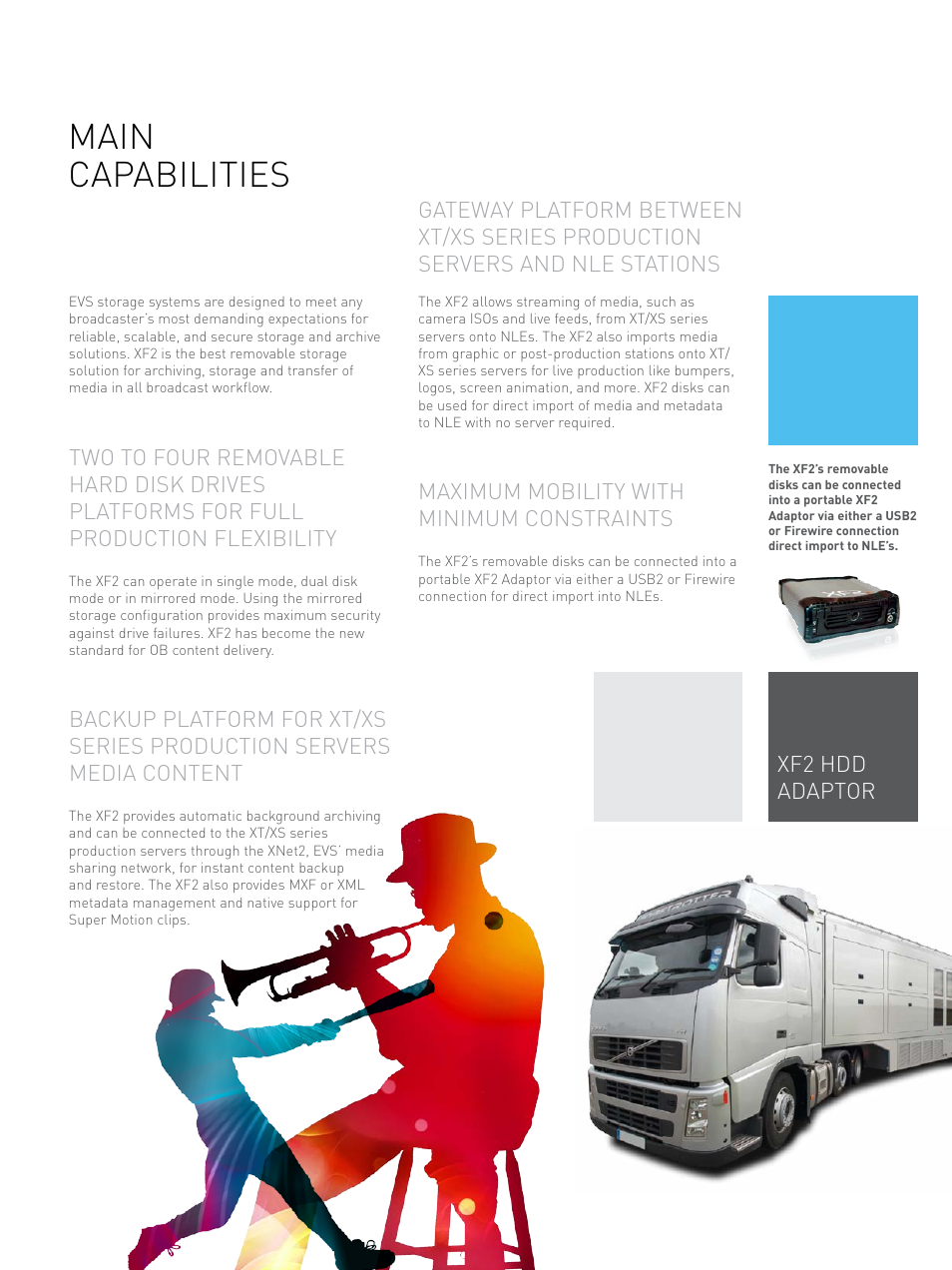 Main capabilities, Maximum mobility with minimum constraints, Xf2 hdd adaptor | EVS XF2 User Manual | Page 3 / 4