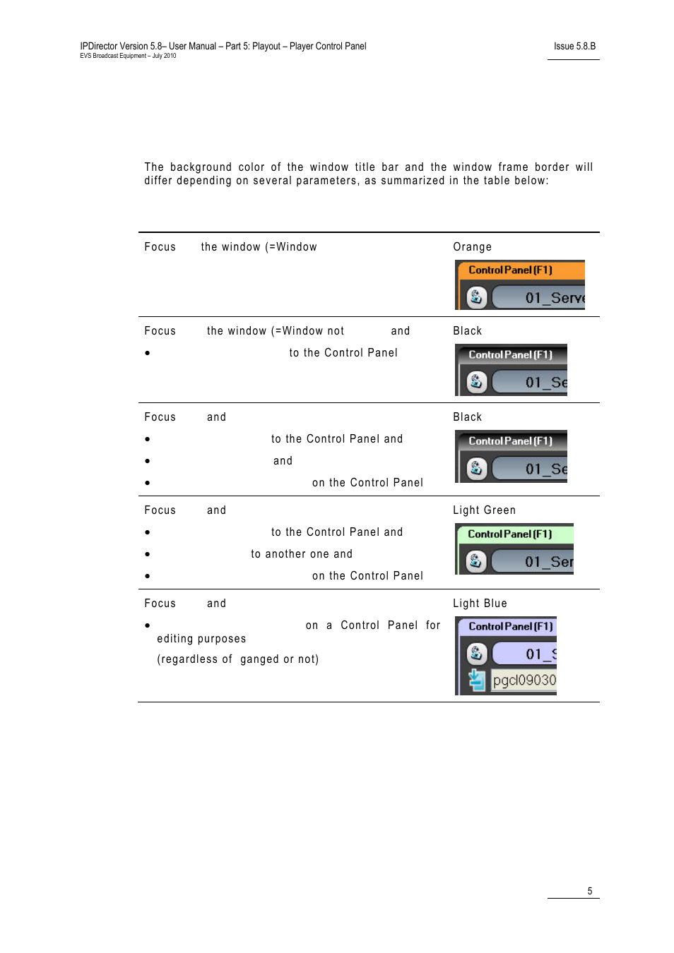 Channel mode display, Background color of window outline | EVS IPDirector Version 5.8 - July 2010 Part 5 User's Manual User Manual | Page 14 / 102